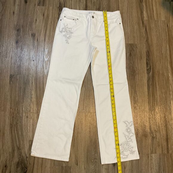Ann Taylor LOFT White Denim Jeans Embroidery Floral Stretch Straight Leg Size 10 - Picture 9 of 9